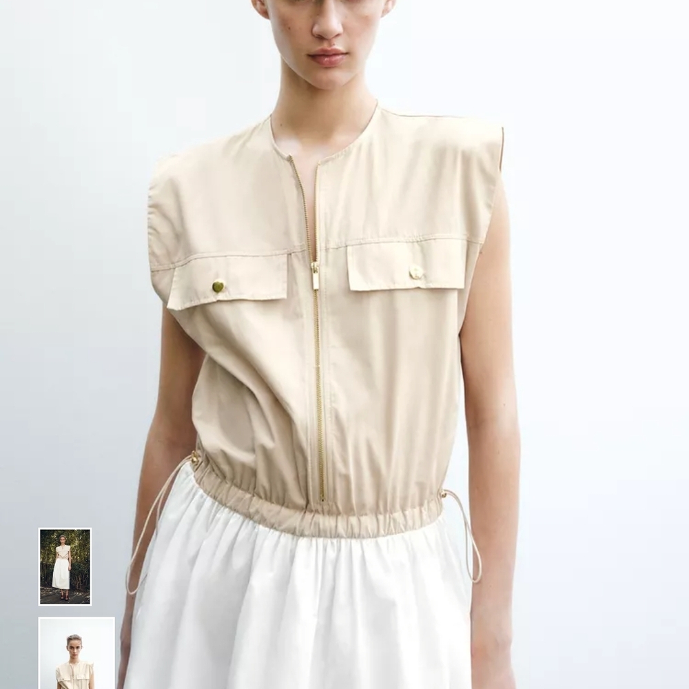 Zara Two-Tone Beige and White Midi Dress - Picture 5 of 8